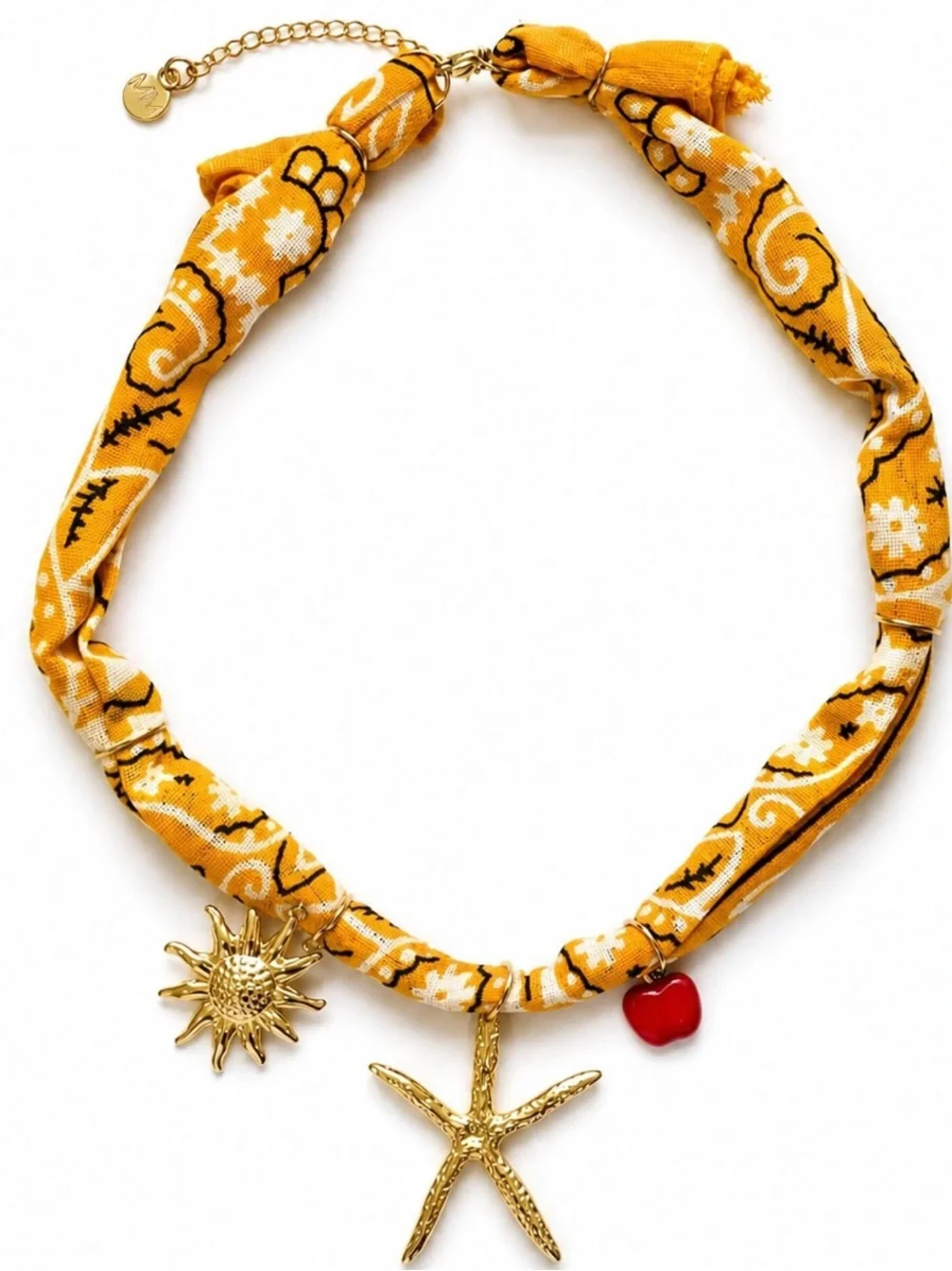 New mayamar Yellow marigold Bandana Charm Necklace with Starfish & Apple